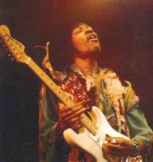 Jimi Hendrix with his fender Strat