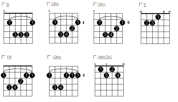 Guitar Chords in the Key of B Flat (B♭) Major