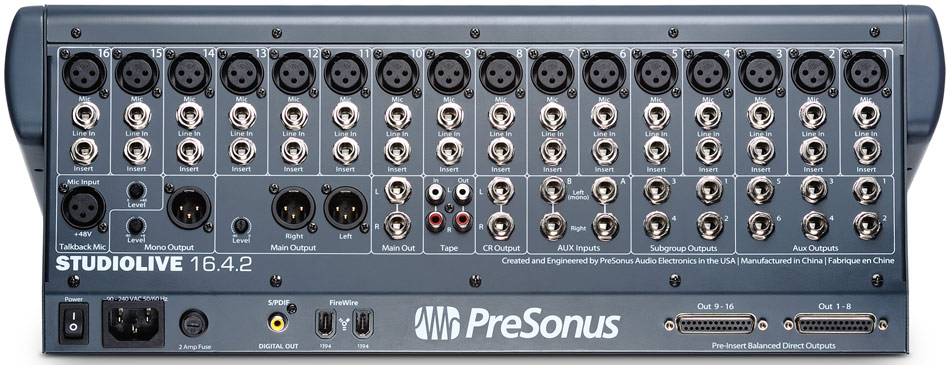 Rear view with of connections and I/O.